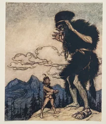 Er zog das Stück weichen Käse aus seiner Tasche und drückte es, bis die Feuchtigkeit herauslief, aus den Märchen der Brüder Grimm, veröffentlicht 1909