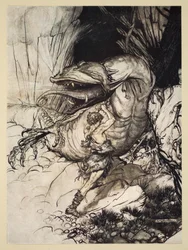 Siegfried tötet Fafner, Illustration aus 