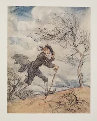 Entlang des Profils eines Hügels an einem windigen Tag (aus Die Legende von Sleepy Hollow von Washington Irving)