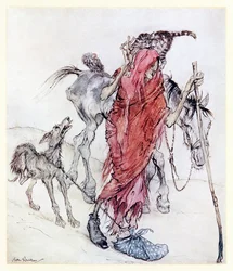 Die Hexe der Mühle war eine knochige, dünne Gestalt mit seltsamen Füßen. aus Mongans Frenzy in Irish Fairy Tales