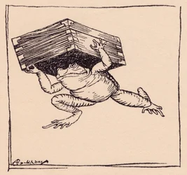 Der Kleine ging und brachte die Kiste. Illustration von Arthur Rackham aus Grimms Märchen Der eiserne Ofen.