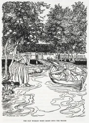 Die alte Frau ging direkt ins Wasser. Illustration für 
