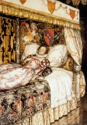 Die schlafende Prinzessin, Illustration von Arthur Rackham für das Märchen von Charles Perrault "Dornröschen"