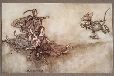 Wandblumensaft ist gut, um Tänzer wiederzubeleben, die in Ohnmacht fallen, aus Peter Pan in Kensington Gardens von J. M. Barrie (1860 - 1937), veröffentlicht 1906
