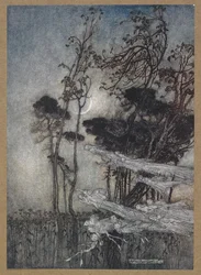 ... der Mond, wie ein silberner Bogen neu gebogen im Himmel. Eine Szene aus 