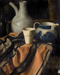 Stillleben auf gestreiftem Tuch