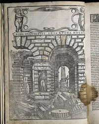 Architektur und Perspektivenarbeit - Sebastiano Serlio (1475-1554). Italienischer manieristischer Architekt, der Teil des italienischen Teams war, das den Palast von Fontainebleau baute. Tutte opere d