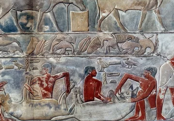 Kunst Ägypten: Fütterung einer Hyäne. College ähnlich der Mastaba von Mereruka.