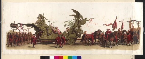 Wagen des Makart-Festzugs (Parade zum Silberjubiläum von Franz Josef und Elisabeth) am 27. April 1879 in Wien