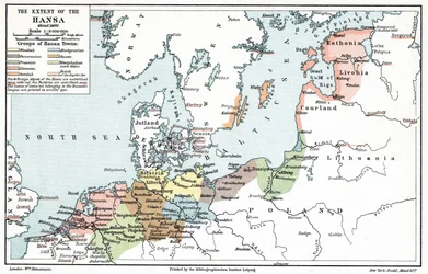 Karte des Ausmaßes der Hanse um 1400
