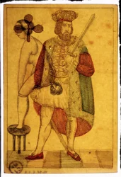 Alte Spielkarten: erotische Szene