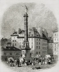 Paris. Wasserverkäufer vor dem Brunnen am Place Chatelet (Stich)