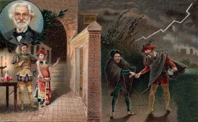 Rigoletto beauftragt Sparafucile, den Herzog zu ermorden - Akt 3 Szene 4 aus der Oper Rigoletto von Giuseppe Verdi