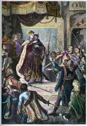 Die Kaiserin Marie-Therese von Österreich empfängt während ihres Besuchs im Parlament von Bratislava den Treueeid der ungarischen Adligen