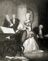 Wolfgang Amadeus Mozart begleitet die Sopranistin Caterina Cavalieri am Klavier.