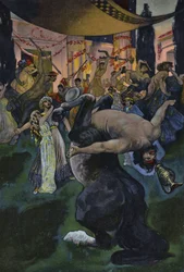 Satyrn stören das Hochzeitsfest von Orpheus und Eurydike, Szene aus Orpheus in der Unterwelt