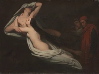 Dante und Virgil treffen die Schatten von Francesca da Rimini und Paolo, 1851