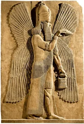 Geflügelter Genius. Detail eines Reliefs aus dem Palast des assyrischen Königs Sargon II., 722-705 v. Chr.