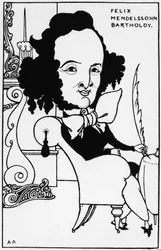Porträt von Felix Mendelssohn-Bartholdy (1809-1847), Zeichnung von A. Beardsley.