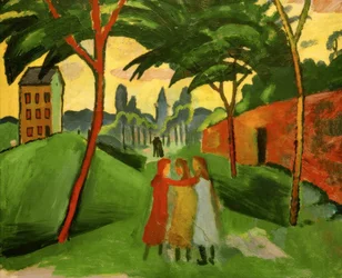Landschaft mit drei Mädchen