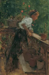 Bauernmädchen auf dem Balkon