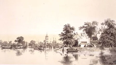 Tempel, Pagode und Dorf am Macao-Kanton-Kanal, Tafel 22 aus 