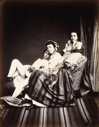 Drei nackte Frauen auf einer Chaiselongue, um 1850