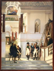 Napoleon I besucht die Treppe des Louvre, begleitet von den Architekten Percier und Fontaine