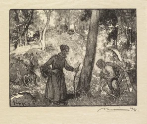 Wald von Fontainebleau: Pilzsammler am Rocher Bernard, 1890