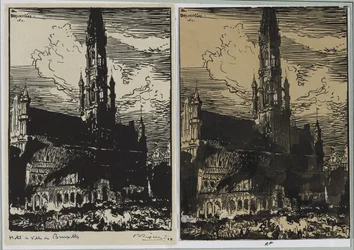 Rathaus von Brüssel in Flammen