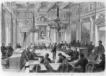 Mitglieder der Kommune in Sitzung im Hôtel de Ville, Salle des Maires, Paris, 1871