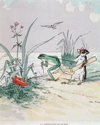 Der Frosch und die Ratte - in „Die Fabeln von La Fontaine“, ill. von Auguste Vimar (1851-1916), Tours, bei A, Mame & Fils