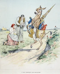 Der Esel, der Reliquien trägt in „Fabeln von La Fontaine“, ill. von Auguste Vimar (1851-1916), Tours, bei A, Mame & Fils