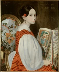 Porträt von Léopoldine Hugo (1824-1843) im Stundenbuch am 28/08/1835. Porträt von Victor Hugos Tochter am Tag ihrer Erstkommunion. 1835. Maße: 0,73 x 0,6 m. Paris, Maison Victor Hugo