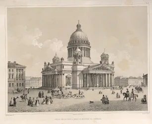 Die Isaakskathedrale vom Admiralteysky Prospekt aus gesehen Aus: Der Bau der Isaakskathedrale, 1845