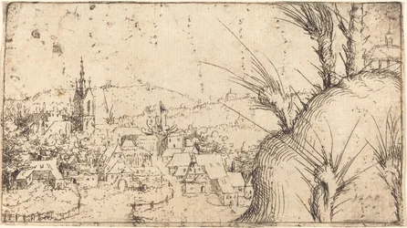 Landschaft mit einer Stadt links