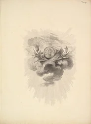Vignette mit einer Medaille, die Harpokrates und Lotusblumen darstellt, Band I, Seite 12, aus D..., 1778-80
