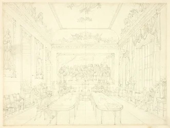 Studie für Trinity House, aus Microcosm of London (recto); Architektonische Skizze von Reihenhausfassaden (verso)