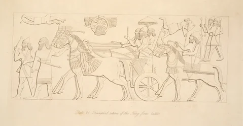Triumphale Rückkehr des Königs aus der Schlacht, aus Denkmäler von Ninive, veröffentlicht 1849