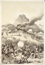 Einnahme eines Maori-Redoubts, aus Die Geschichte von Australasien von David Blair, McGrady, Thomson und Niven, 1879