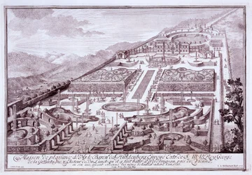 Prächtige Gärten und Palast des Barons de Huldenburg, von ihm in Widlingsau erbaut, 1719