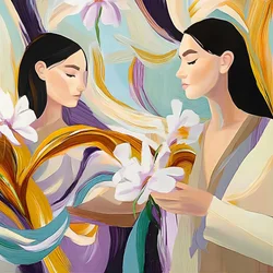 Gelassene Frauen mit Blumen