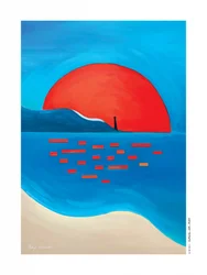 Leuchtturm mit roter Sonne