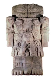 Aztekische Zivilisation: Steinstatue der Göttin der Erde, der Schöpfung und des Todes Coatlicue