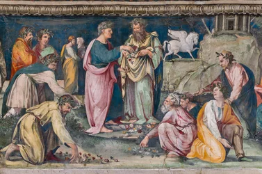 Parnassus, mit Pegasus und Dichtern