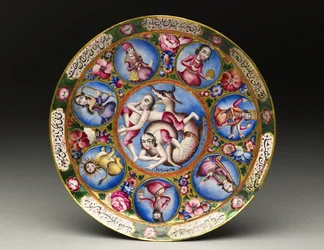 Schüssel mit Deckel, Untertasse und Löffel mit astrologischer Dekoration, frühes 19. Jh.