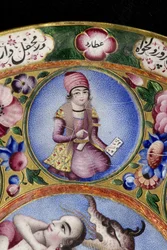 Gedeckter Schüssel, Untertasse und Löffel mit astrologischer Dekoration, frühes 19. Jahrhundert