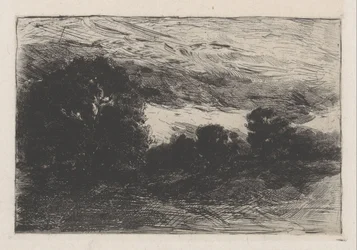 Landschaft mit Bäumen und stürmischem Himmel