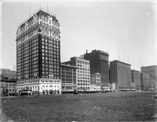 Gebäude an der Michigan Avenue von der Balbo Straße bis zur Van Buren Straße, Chicago, Illinois, USA, ca. 1905