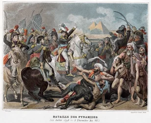 Schlacht der Pyramiden: Napoleon Bonaparte in Ägypten 1798 (Gravur)